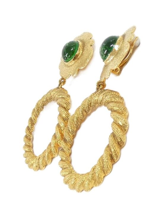 Chanel Baroque Gold and Green Gemstone Vintage Earrings - Picture 2 of 4